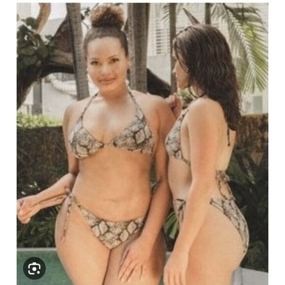 Andie Bikini Top Snake Print Black/Cream Sicily Top String Bikini NWTS 1D - Picture 2 of 13